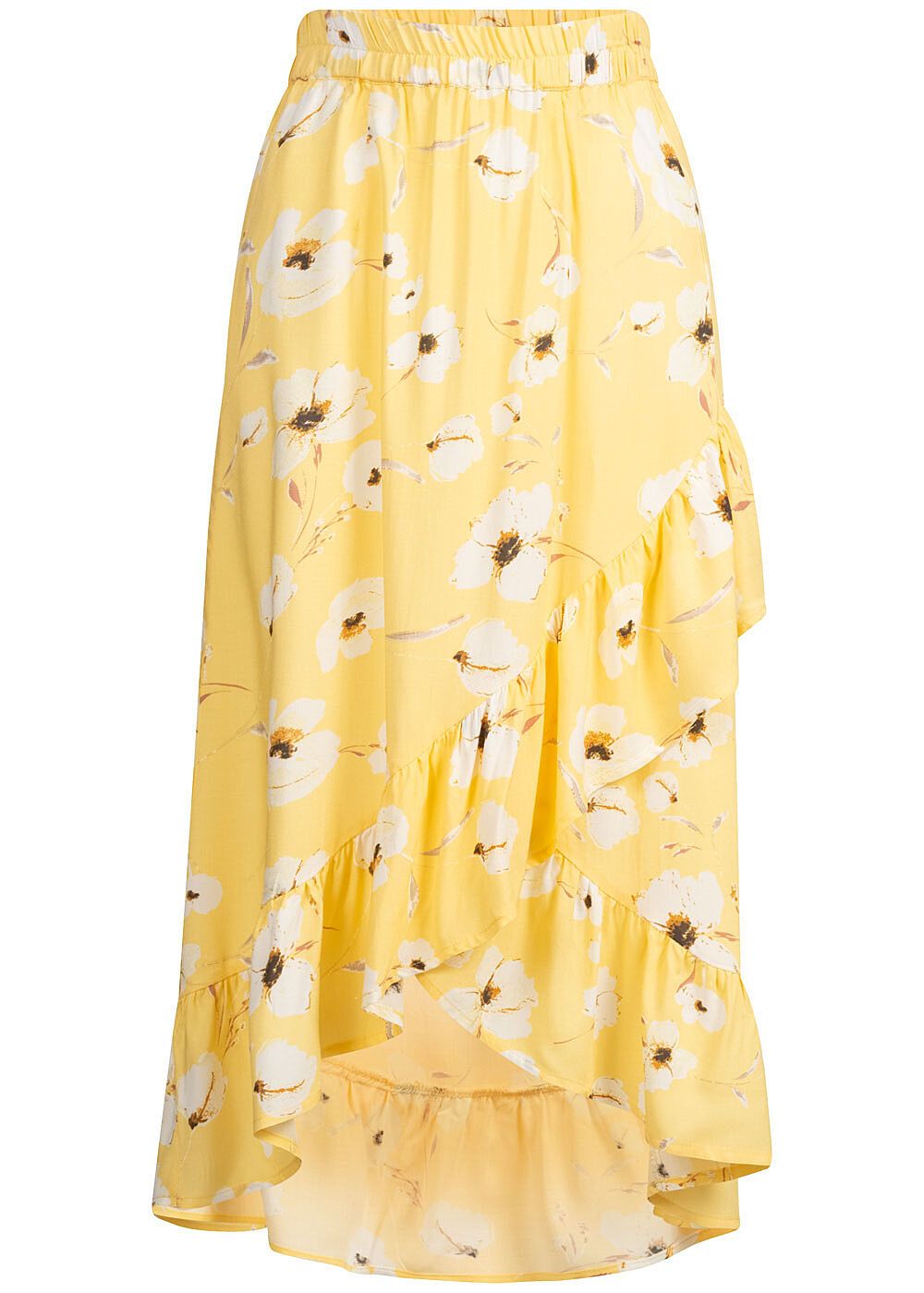 Pieces Dames Rok in wikkel-look met volants en bloemenprint geel, hintere L�nge: 75cm in Gr. S, Vokuhila, lockerer Schnitt, Gummibund, Muster: Gebl�mt, Maschinenw�sche bei 30�C, nicht im Trockner trocknen, nicht bleichen Brave, High Waist Rock, Dockers By Gerli, Madonna Mode, Lowrider, Lady, Maxi Skirt, Lifestyle, Piecings