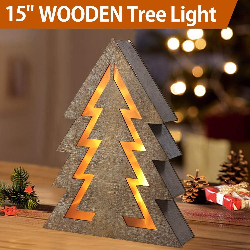 Bright Zeal Wooden Christmas Tree With Led Lights 14 5 Tall Bright Zeal Wooden Christmas Tree With