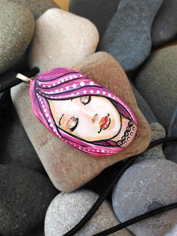 Cyber Week Woman Face Rock Black Friday Face Painted Rock Adjustable Pendant Face Painted Stone Art Ston Rock Painting Art Rock Painting Patterns Painted Rocks