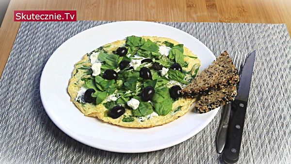 Omlet ze szpinakiem, oliwkami i fetą (fit) Kefir, Feta, Cooking