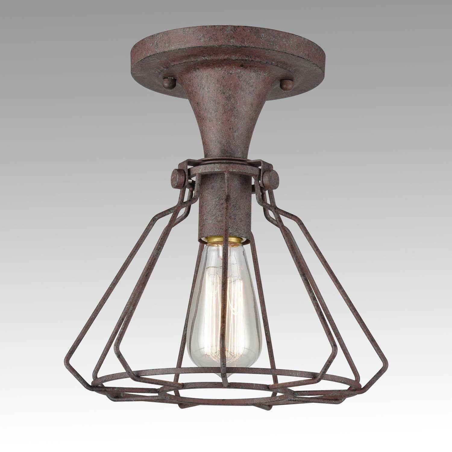 Rustic Iron Industrial Cage Flush Mount Ceiling Light