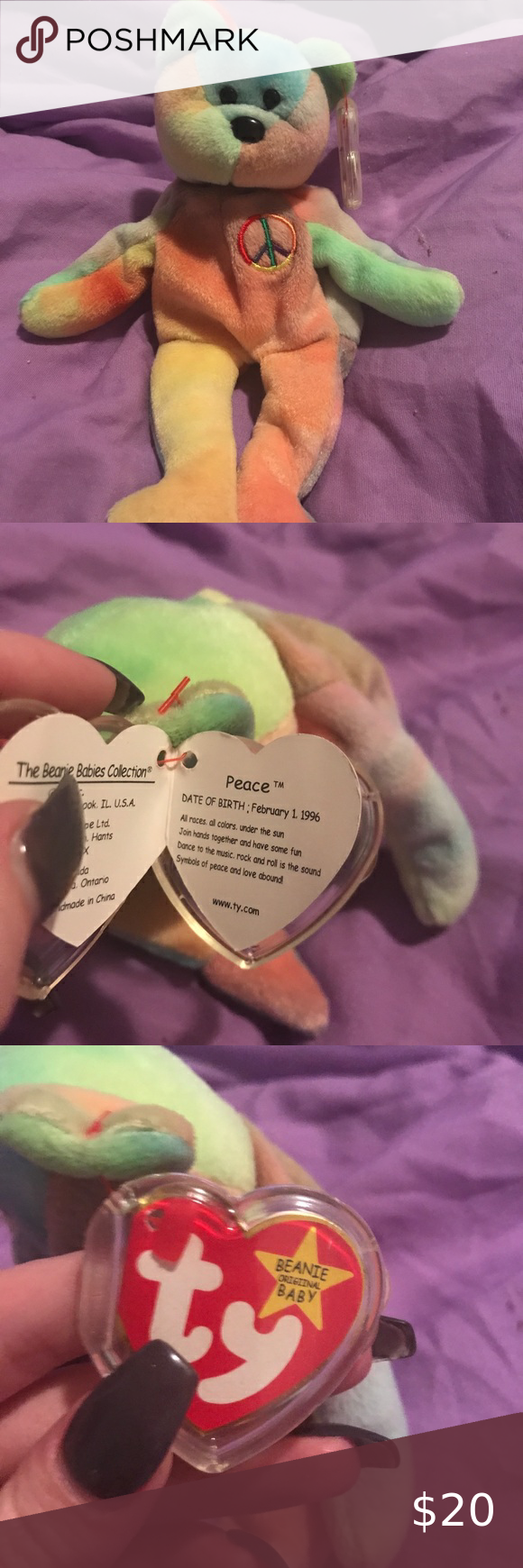 PEACE beanie baby. February 1, 1996. *rare* Calling all beanie baby