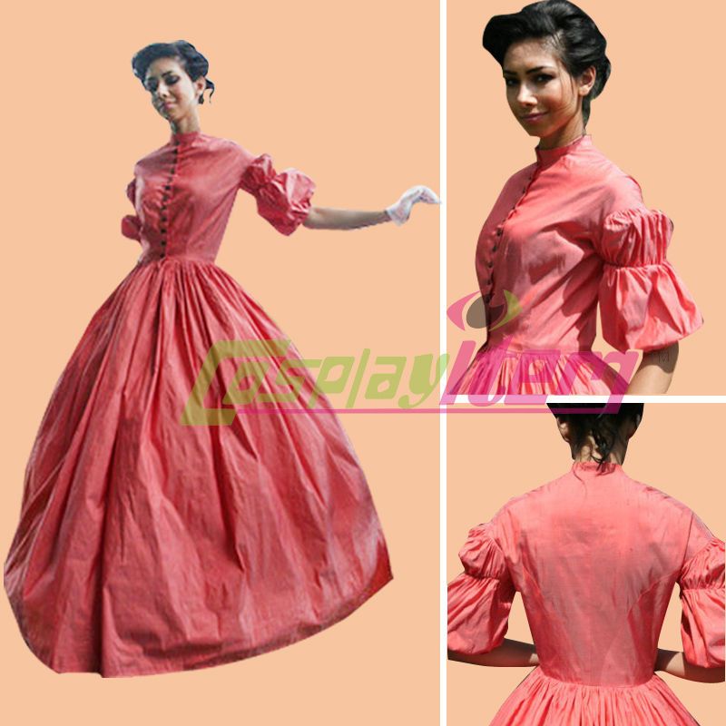 1860s Red Gothic Victorian Civil War Ball Gown Southern Belle Dress Costume