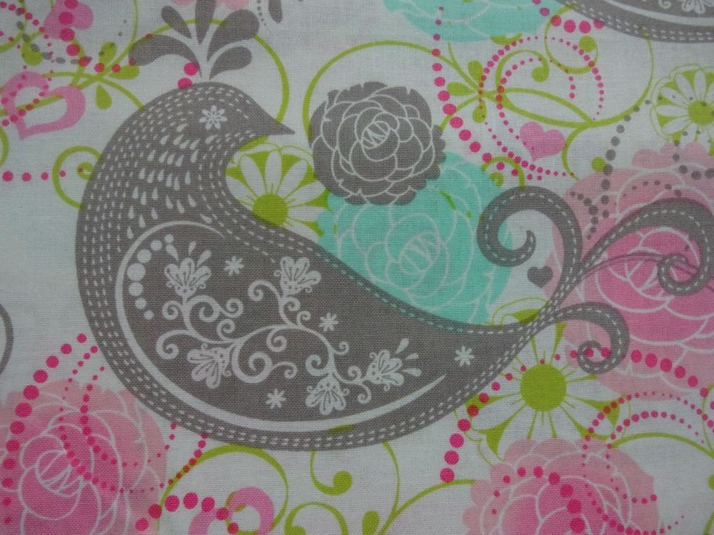 Spa Mint Pink Paisley Patty Reed 100/% Cotton Fabric BTY Half Yard t3//10