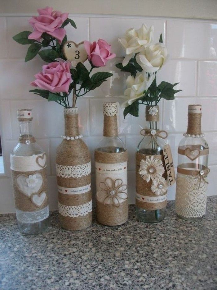 TischdekoBastelflasche Wein Hochzeit ♡ Wohnklamotte Wohnung Weinflaschenbasteleien TischdekoBastelflasche Wein Hochzeit ♡ Wohnklamotte Wohnung Weinflaschenbasteleien