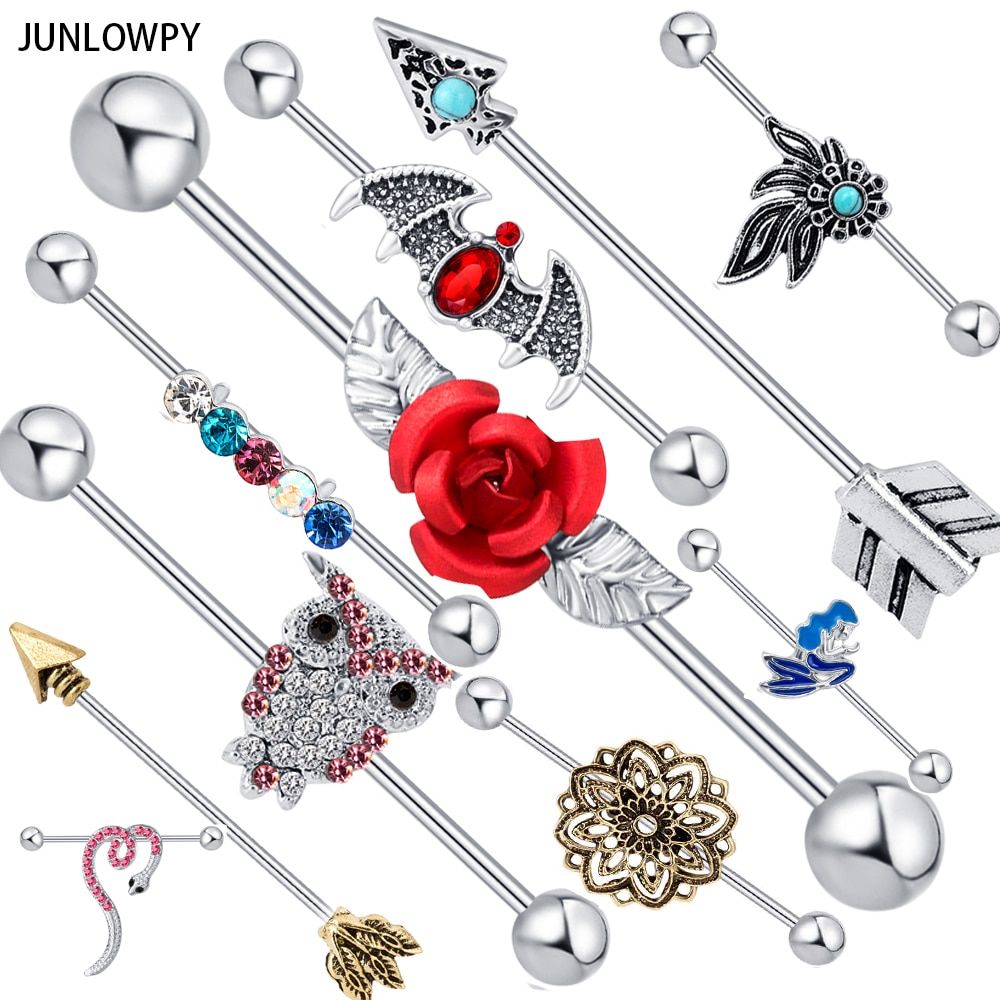 JUNLOWPY 1pcs Fashion Rose Key Style Ear Industrial Barbell Scaffold Bar Barbell Piercing Cartilage Earring Body Jewelry Helix - SHOP THE NATION