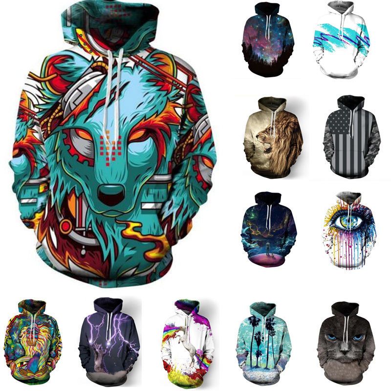 Men Women Hoodie Jacket Coat 3D Print Pocket Jumper Hooded Sweatshirt New