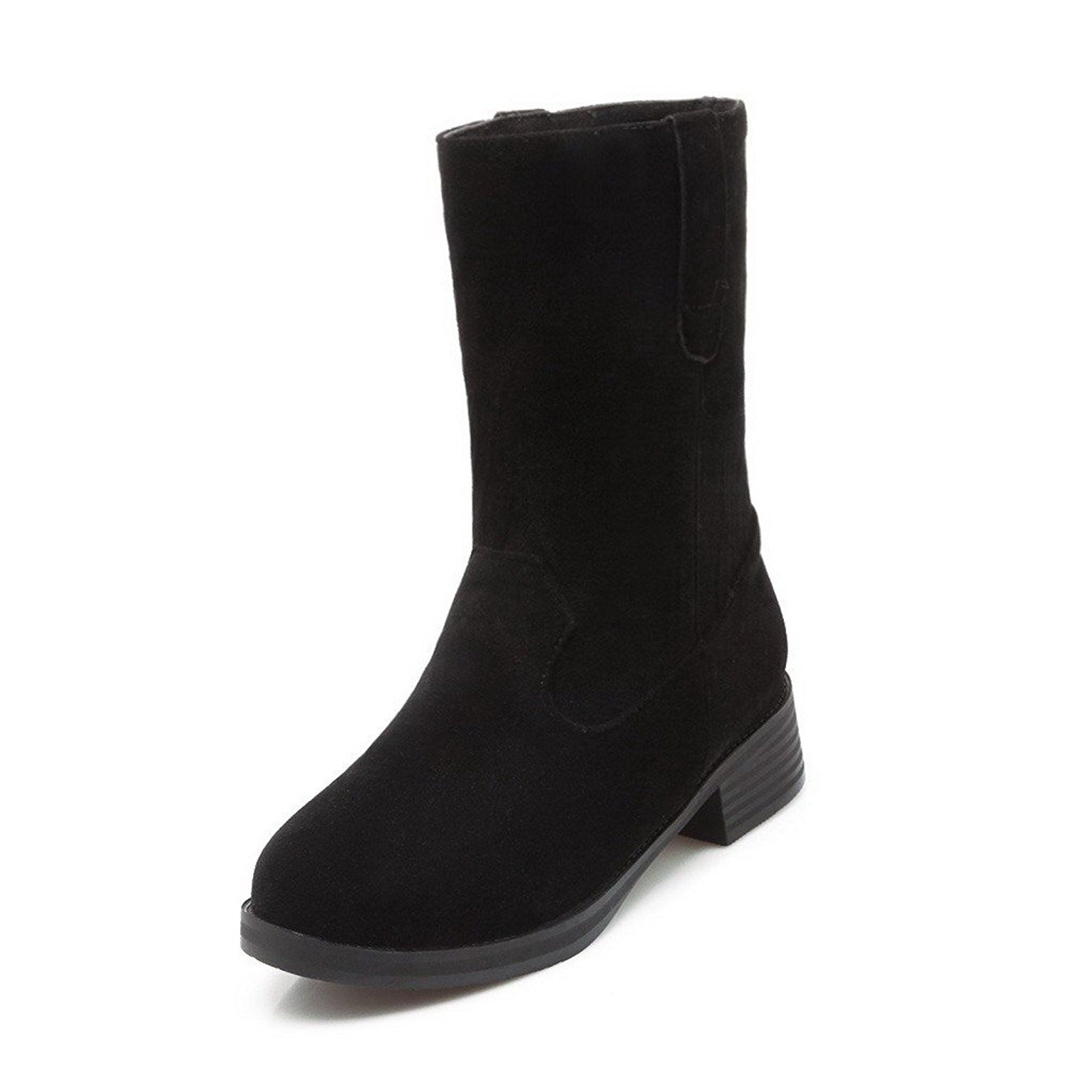 AmoonyFashion Womens Round Closed Toe Low-top Low Heels Solid PU Boots