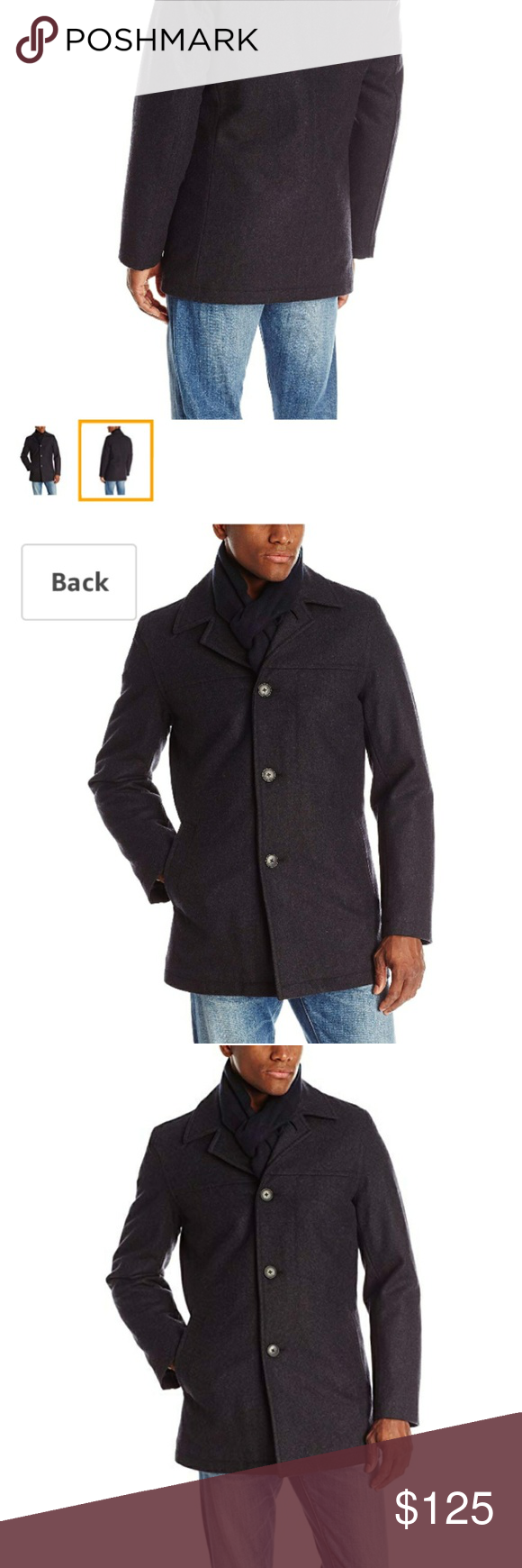 Tommy Hilfiger Men/'s Wool Melton Walking Coat W// Attached Scarf