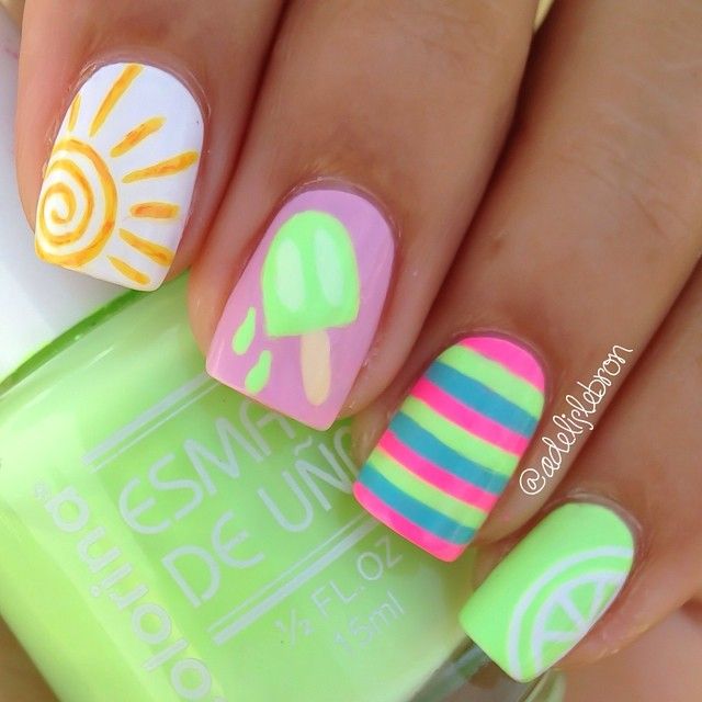 Really Like The Color Combination N The Striped Nail. Would Be summer on the beach nails - Really Like The Color Combination N The Striped Nail. Would Be