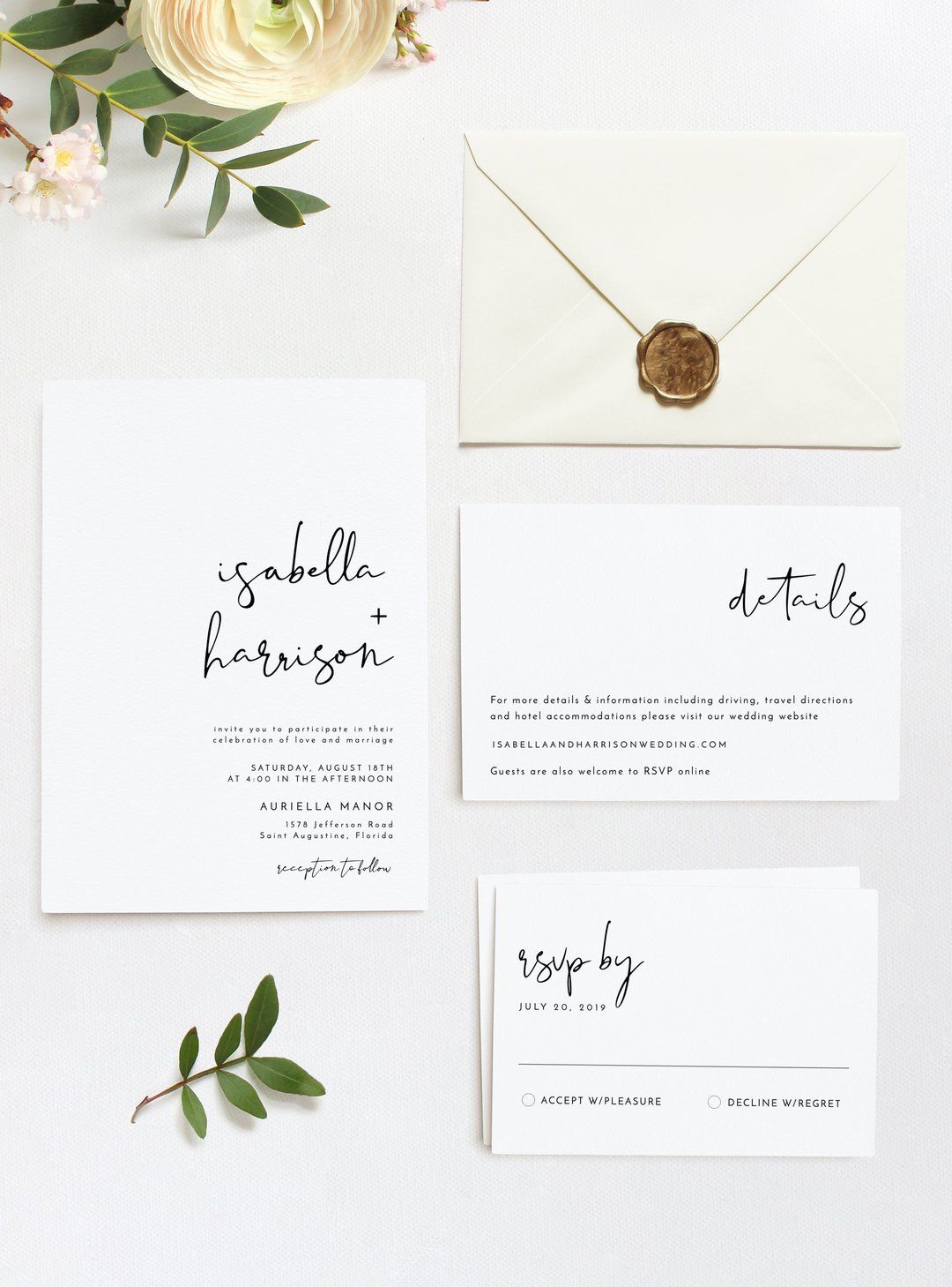 Adella Modern Minimalist Wedding Invitation Template Suite