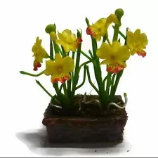 Yellow Bromeliad Clay Flower Ceramic Pot Dollhouse Miniature Tiny Handmade