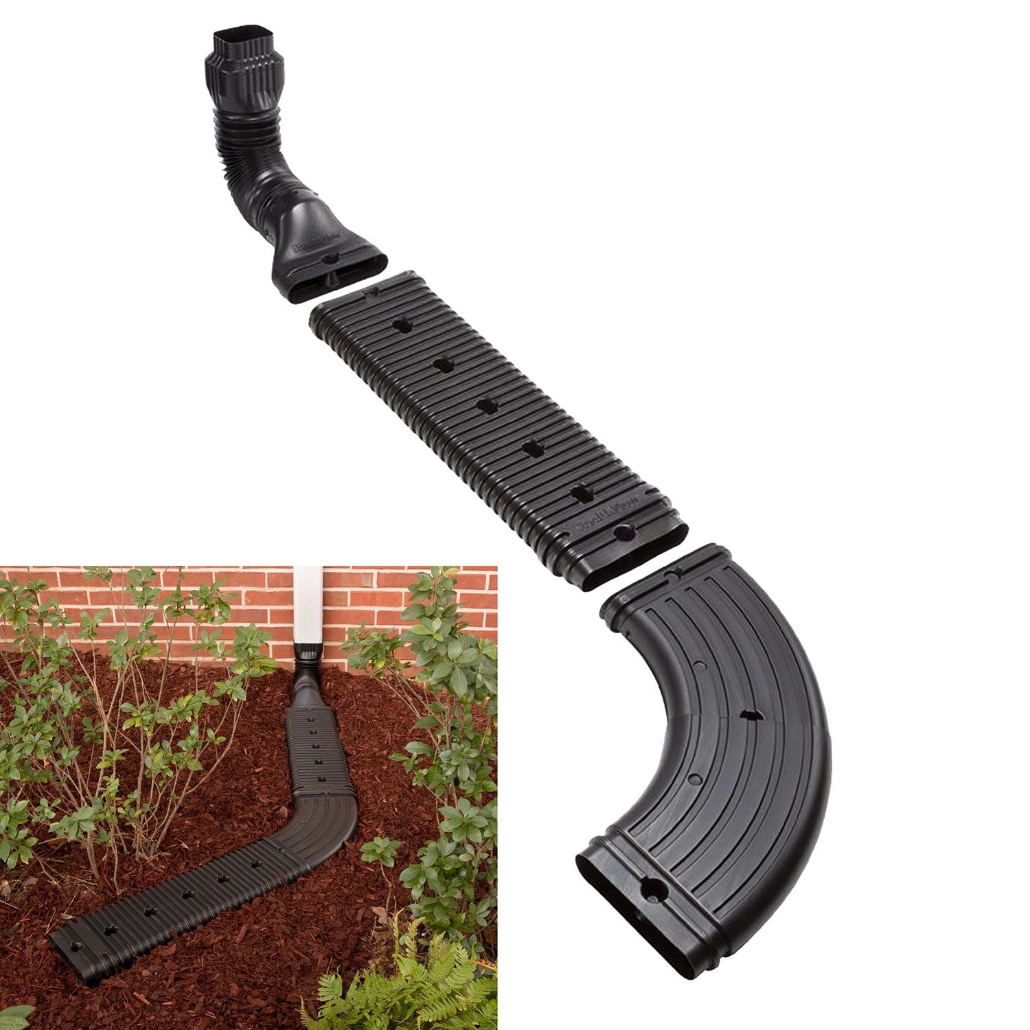 Amerimax 4601 Stealthflow Low Profile Downspout Kit plus Extension and Elbow Adapter, Black Downspout Drainage, Gutter Drainage, Backyard Drainage, Landscape Drainage, Irrigation, Downspout Ideas, Downspout Diverter, Decorative Downspouts, Courtyards