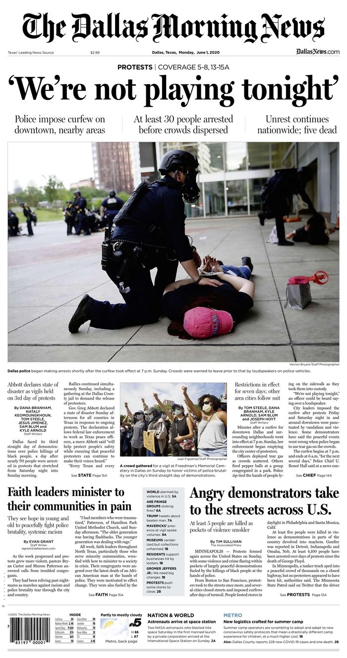Dallas Morning News June 1, 2020 | Dallas morning news, Newspaper cover