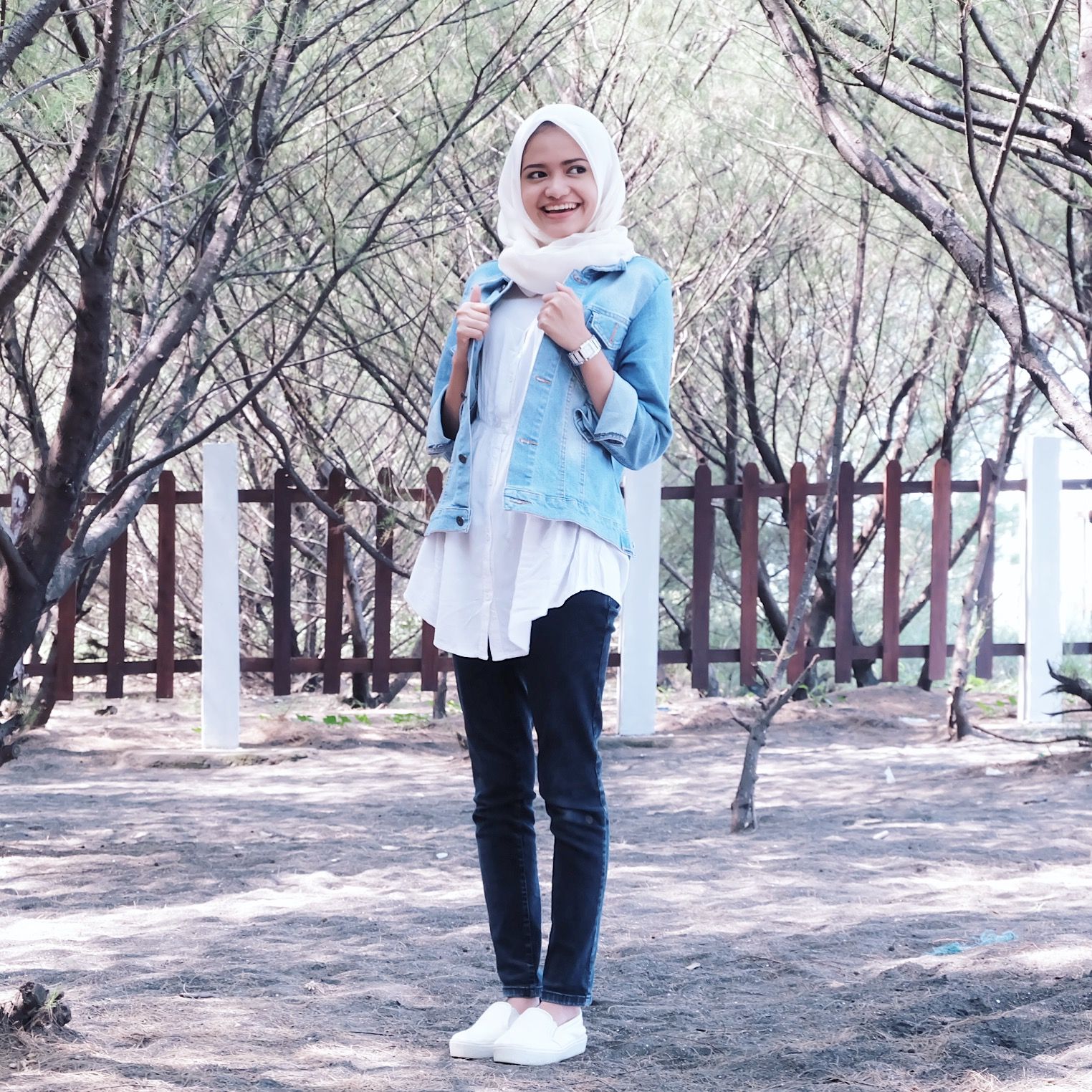 Sr Collection Jupe Jeans Jacket Biru Spec dan Daftar Harga Terbaru Denim jacket overblouse black jeans hijab school autumn outfit