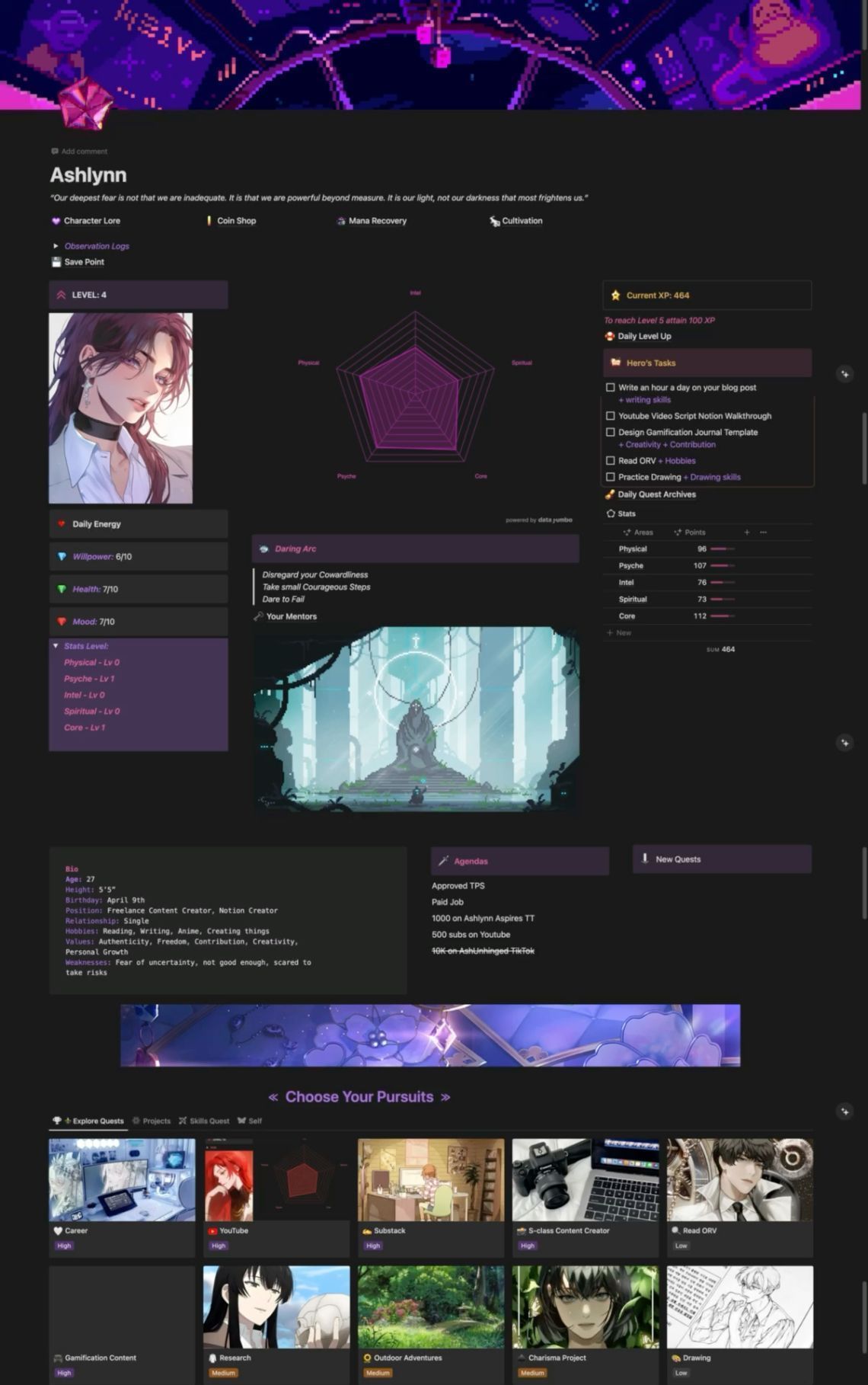 Level Up Your Notion: Gamified Character Templates notiontok
