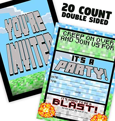 Pixel Party Fillin Invitations20 Invitation Amp 20 White Envelopes40 Pieces Total This Invitation Is Sure To Help You Set The Stage Your Pixel Gaming Party Be Sure To Check Out Our Coordinating Happy Birthday Banner Thank You Cards And Favor Stickers As Well Minecraft Birthday Supplies, Minecraft Birthday Decorations, Minecraft Birthday Invitations, Minecraft Party Favors, Mickey Invitations, Minecraft Birthday Party, 6th Birthday Parties, Happy Birthday Banners, 20th Birthday