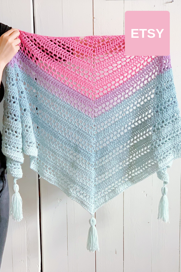scarfwrapshawlette pattern for beginners triangle shawl made with LionBrand Mandala yarn cake Such Simple Shawl Crochet shawl pattern