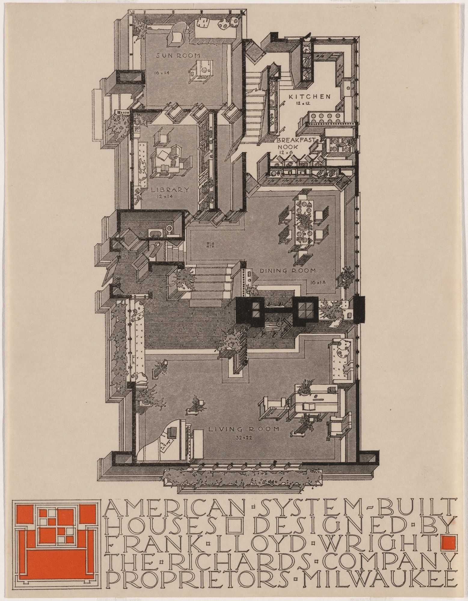 Frank Lloyd Wright Atelier Blueprint Plan 022