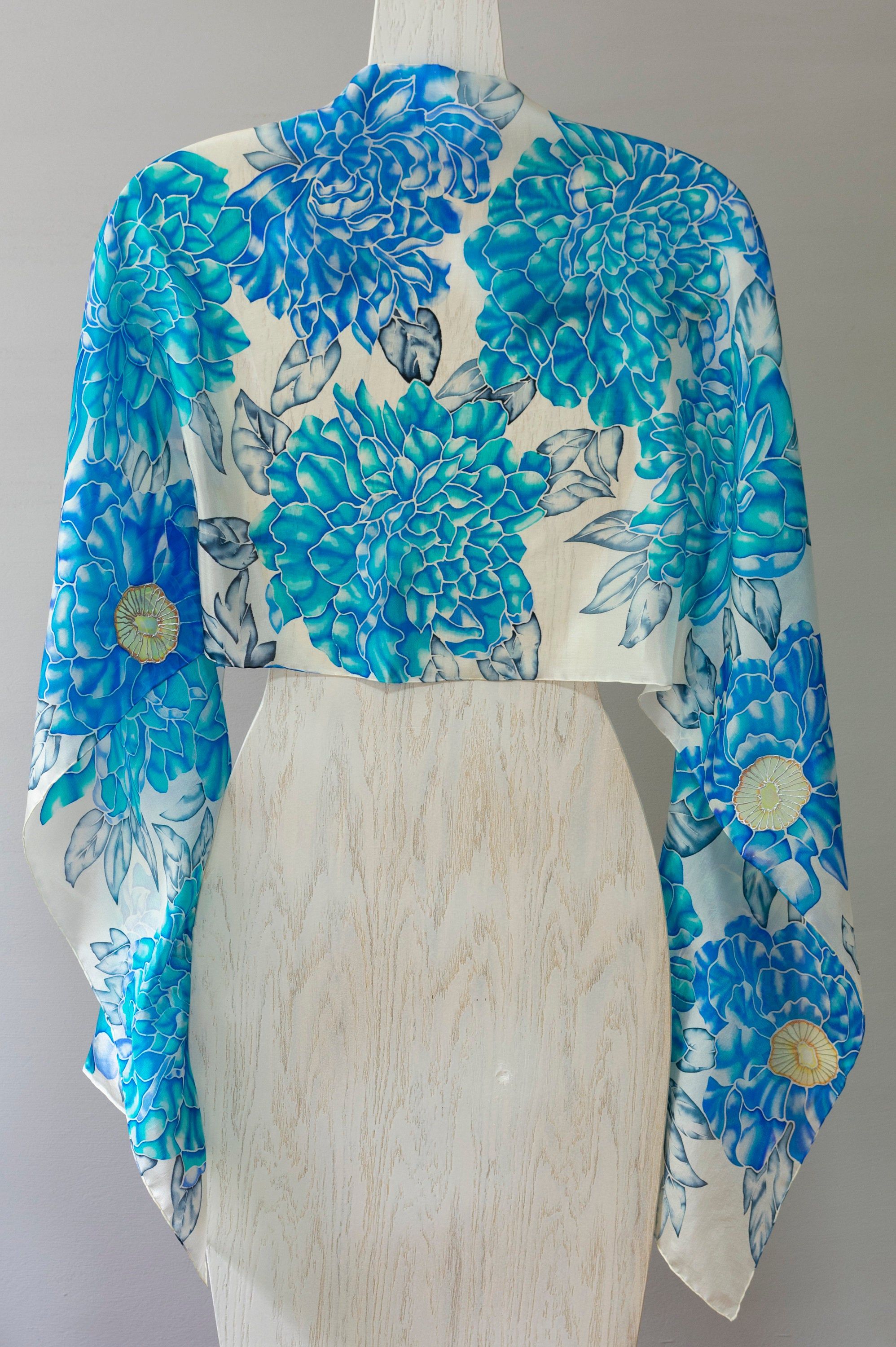 Blue Peonies Hand painted silk scarf #bluepeonies