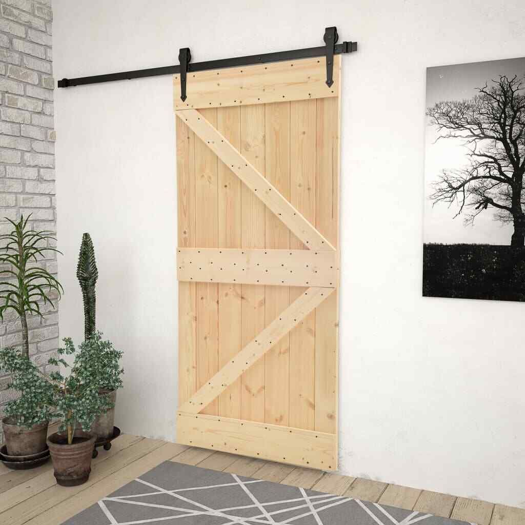 vidaXL solid pine sliding door with fitting 80x210cm wooden …