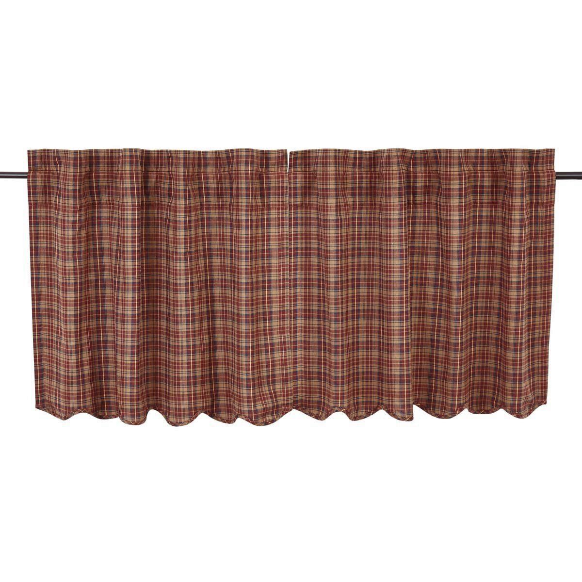 TARTAN RED PLAID Swag Set Lined Country Plaid Cotton Rustic Cabin Lodge VHC