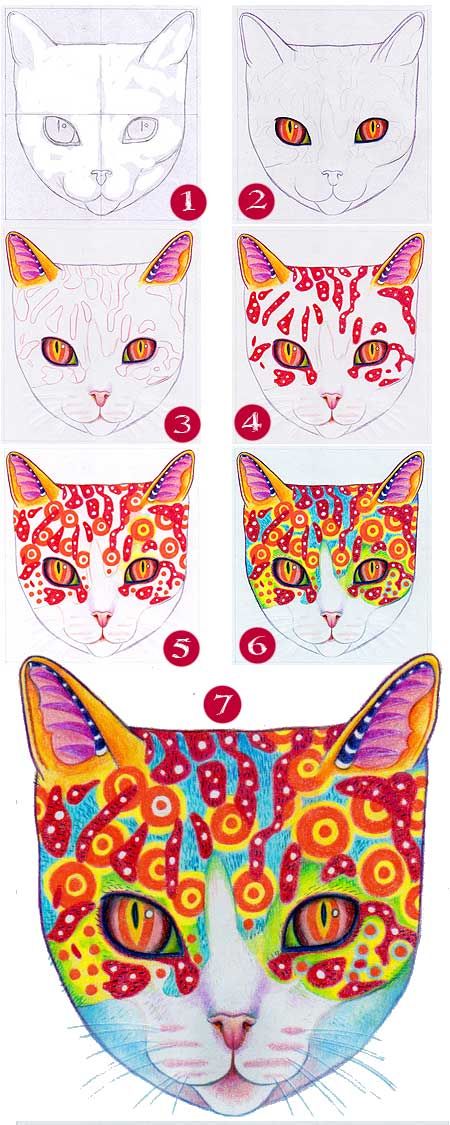 How To Draw A Cat Learn How To Create A Unique Colorful Cat Drawing Art Cat Drawing Cat Colors