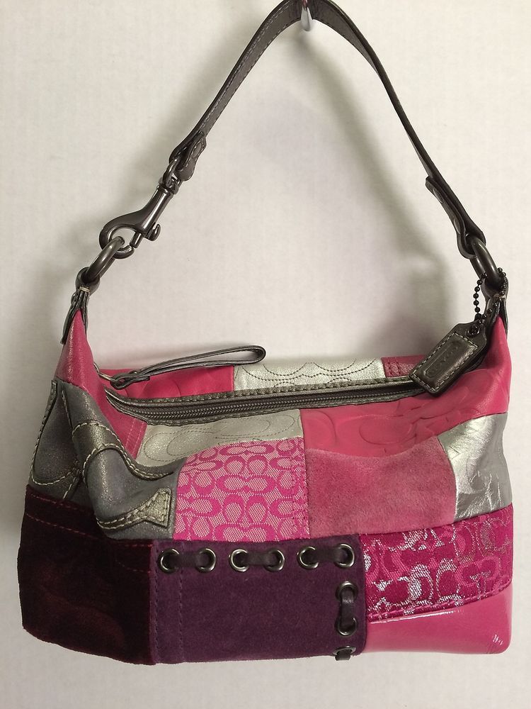 Coach Limited Edition Pink Patchwork Multi Leather Baguette Handbag Coach Limited Edition Pink Patchwork Multi Leather Baguette Handbag