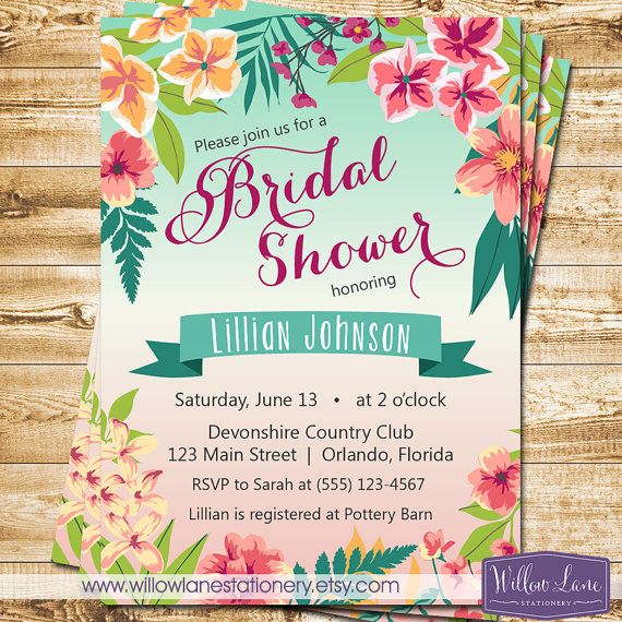 tropical bridal shower invitation island by willowlanestationery hawaiian bridal shower invitations