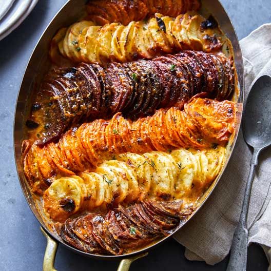 A recipe for Cheesy Root Vegetable Gratin. Side Dish Recipes, Veggie Recipes, Vegetarian Recipes, Dinner Recipes, Cooking Recipes, Healthy Recipes, Healthy Deserts, Vegetarian Dinners, Vegetarian Options