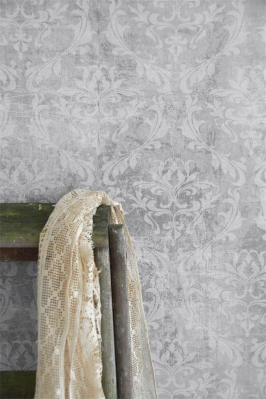 Vintage Tapete mit floralem Muster grau gemustert Jeanne d\'Arc ... Vintage Tapete mit floralem Muster grau gemustert Jeanne d\'Arc ...