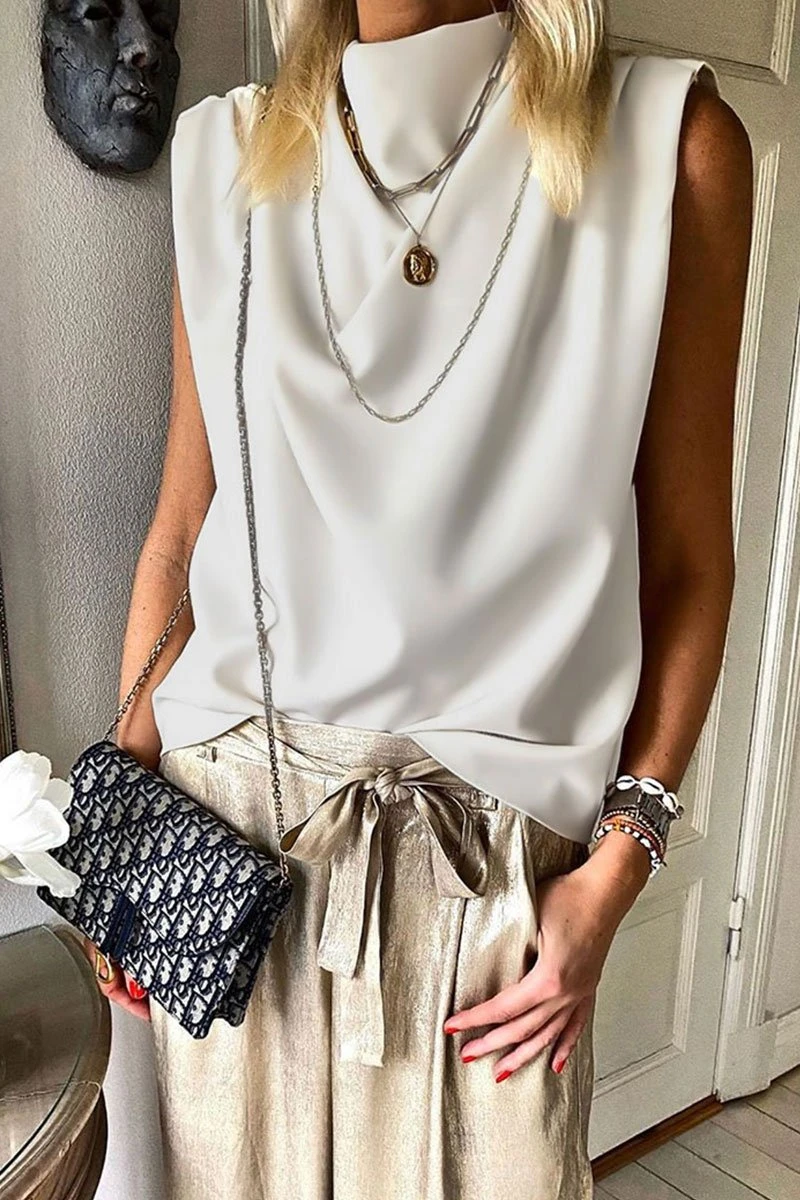 Annaslook Turtleneck Loose White Blouse Loose white