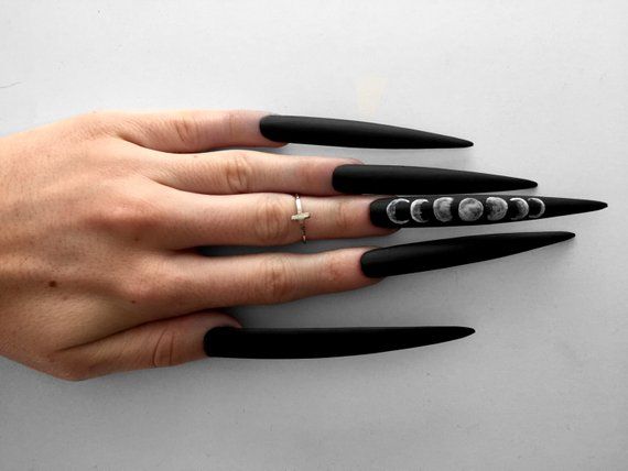 Xtra Long Moon Phase Matte Black Stiletto Nails Products In 2018 Xtra Long Moon Phase Matte Black Stiletto Nails