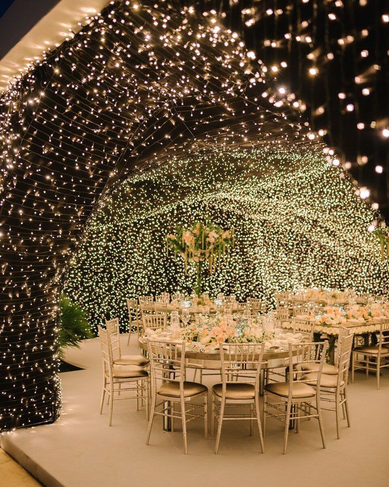 At Chiara Ferragni’s wedding reception, guests dined under a cave of lights wh...