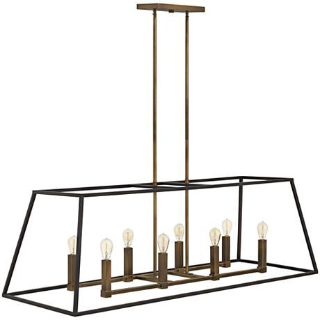 Knollwood 4 Light Antique Bronze Linear Chandelier with Vintage Brass Accents and Clear Glass Shades Knollwood 4 Light Antique Bronze Linear Chandelier with Vintage Brass Accents and Clear Glass Shades