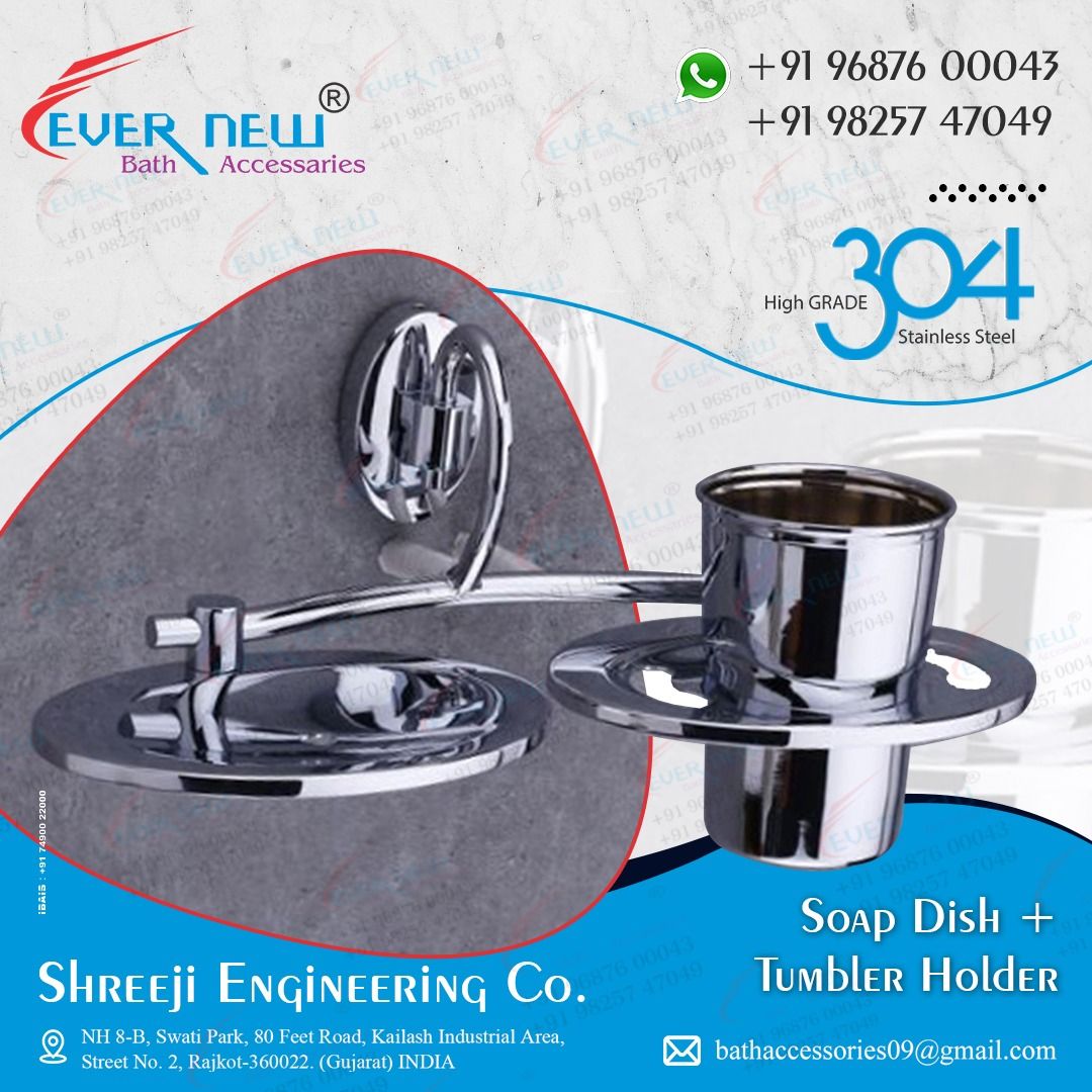 Dealers & Distributors Enquiries Solicited Shreeji Engineering Co. (RAJKOT) Contact: Mr. Nitinbhai - +91 96876 00043 Mr. Rameshbhai - +91 98257 4704 Email: bathaccessories09@gmail.com High Grade AISI 304 Exclusive Bath Accessories #im #ibais #media #evernew #shreejiengineeringco #evernewhardware #smoothfillingperfectstyling #bathaccessories #ibais #bathhardware #bathfitting #tumblerholder #hardware #doubletowelbar #towelrack #robehook #towelbar #ssbathfitting #paperholder #soapdish Accessaries, Rajkot, Bath Accessories, Towel Bar, Paper Holder, Gmail, Tumbler, Engineering, Exclusive