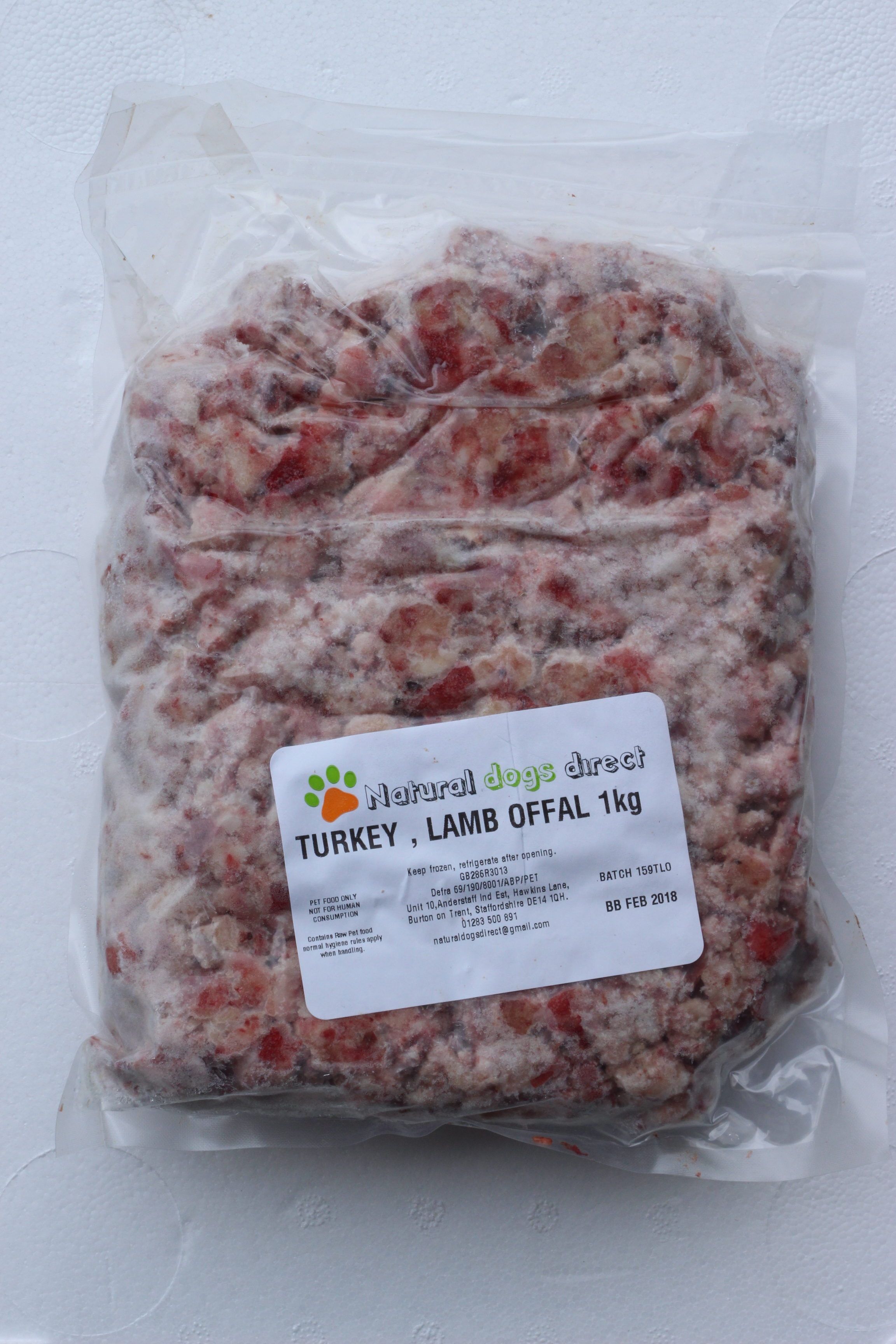 Turkey Lamb Offal Complete Mince 80 10 10 1kg Dog Food