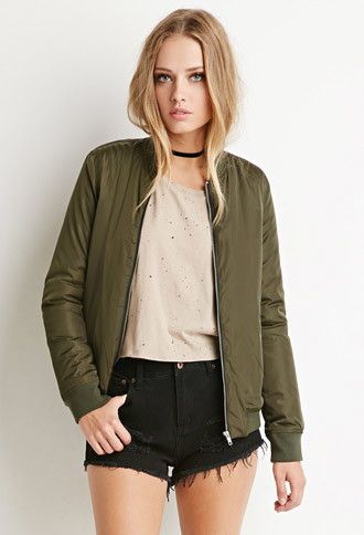 Zippered Bomber Jacket | Forever 21 Zippered Bomber Jacket | Forever 21