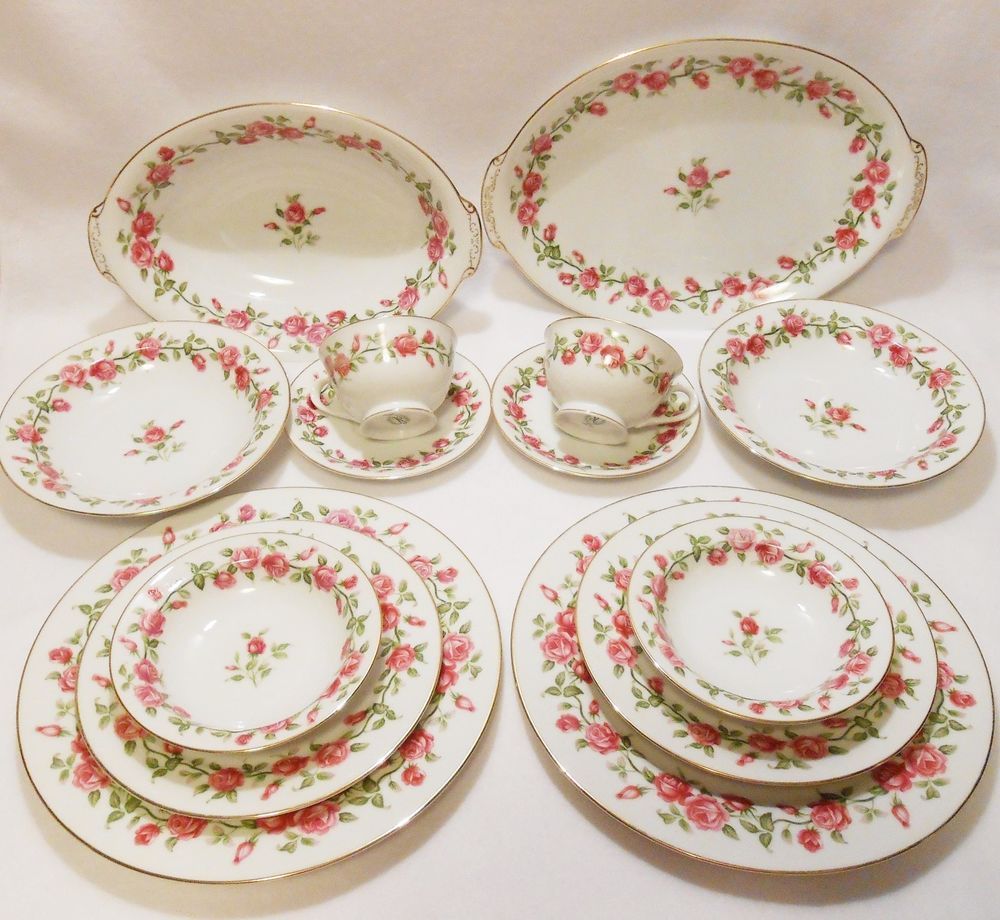 Pink Rose China Dinnerware Service For 2 Set Platter Lg Bowl Garland By pink-rose-china-dinnerware-service-for-2-set-platter-lg-bowl-garland-by