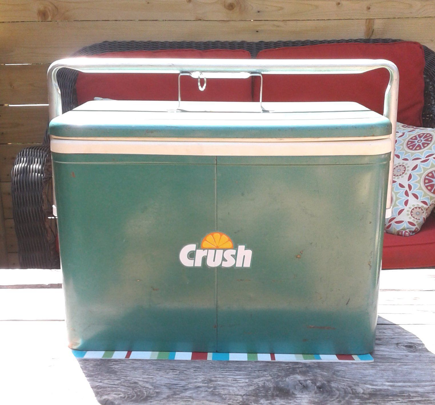 Orange Crush Green Metal Pic Nic Cooler Vintage 1960S With Orange Crush Green Metal Pic Nic Cooler Vintage 1960S With