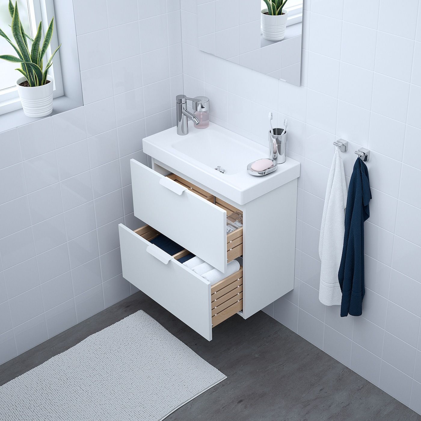 GODMORGON HAGAVIKEN Sink cabinet with GODMORGON high gloss white, Wash stand