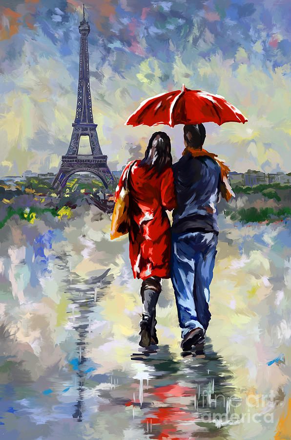 Tim Gilliland Paris painting, Walking in the rain, Rain