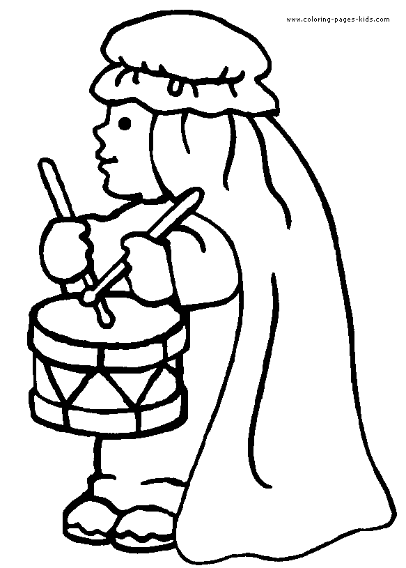 Cute Little Drummer Boy coloring page. Religious Christmas