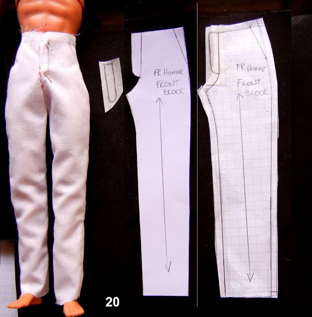 Fashion Doll Stylist: FDS Masterclass- Classic Male Doll Trousers Diy Doll Clothes Patterns, Diy Ken Doll Clothes, Sewing Barbie Clothes, Barbie Sewing Patterns, Sewing Pants, Clothing Patterns, Doll Patterns, Diy Fashion, Fashion Dolls