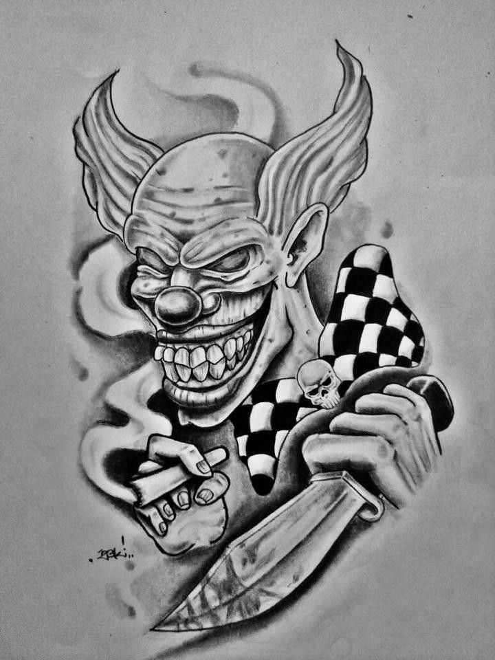 Evil Clown Tattoos, Skull Tattoos, Body Art Tattoos, Tattoo Drawings, Joker Tattoos, ...