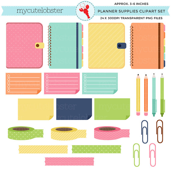 planner supplies clipart set planners sticky notes paperclips planner clipart free