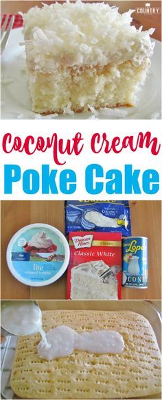 Coconut Cream Poke Cake recipe from The Country Cook. Seriously drooling over here! 13 Desserts, Delicious Desserts, Yummy Food, Health Desserts, Coconut Desserts, Cream Desserts, Homemade Desserts, The Country Cook, Country Cooking