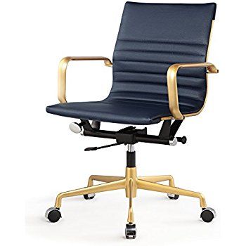 MEELANO 348 GD NVY Office Chair in Vegan Leather, GoldNavy MEELANO 348 GD NVY Office Chair in Vegan Leather, GoldNavy