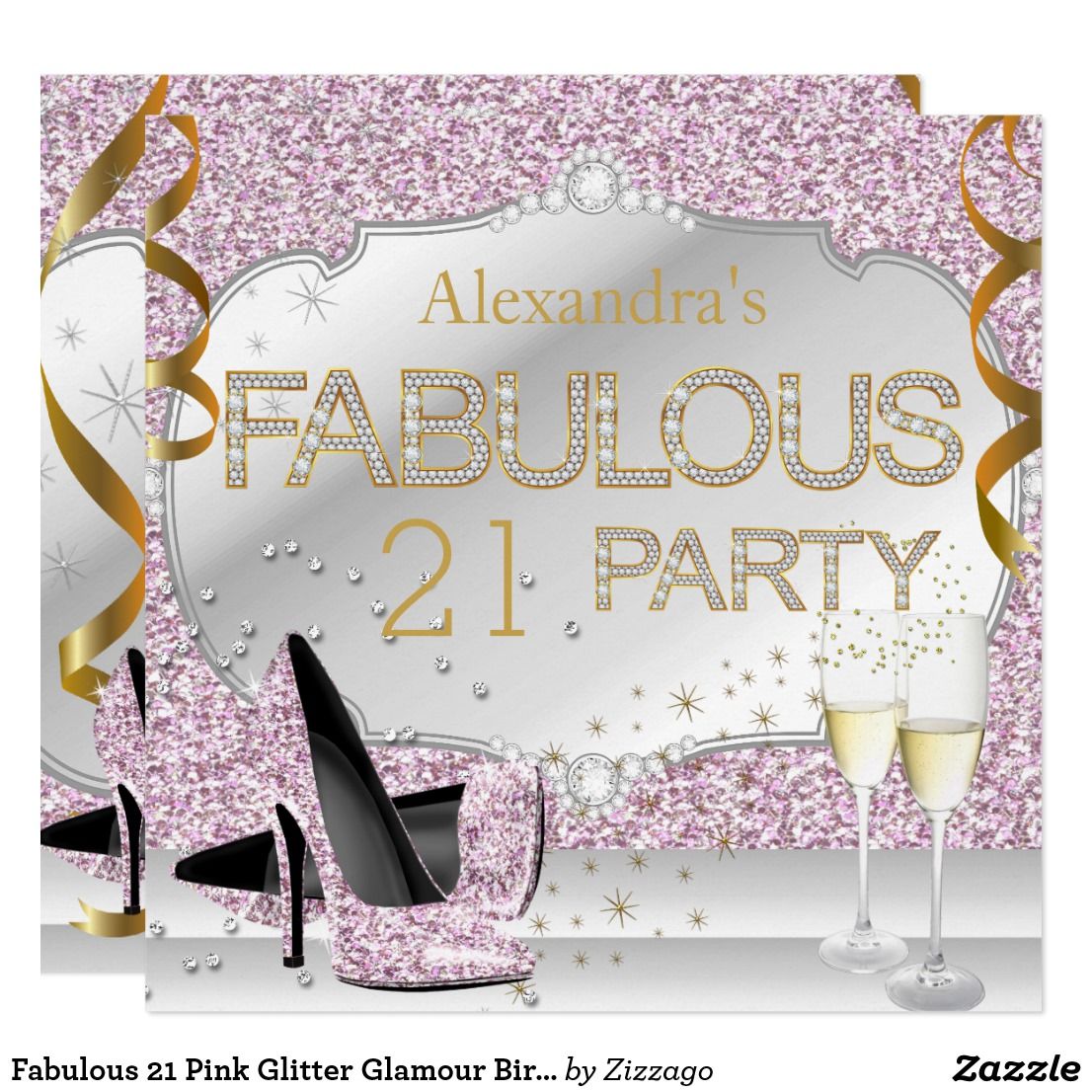 Fabulous 21 Pink Glitter Glamour Birthday Party Invitation Zazzle 21st Birthday Invitations