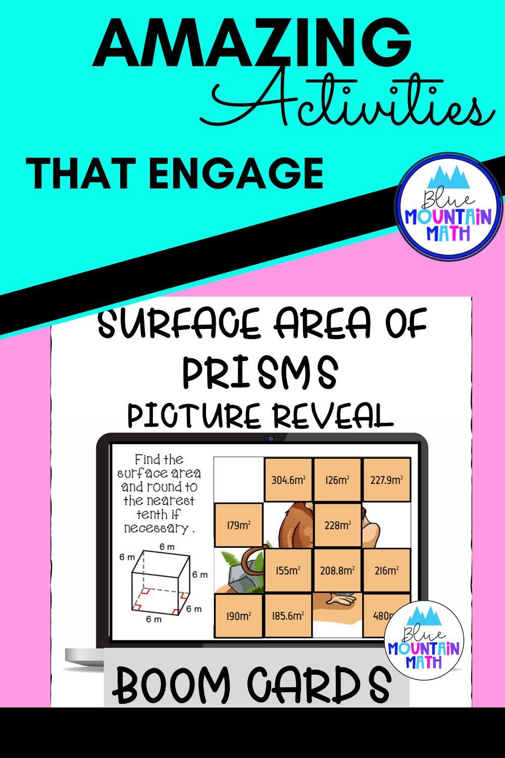 Surface Area of Prisms Picture Reveal Boom CardsDigital Task Cards in